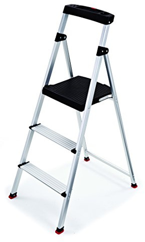 Rubbermaid 3-Step Ladder, Aluminum Lightweight Folding Step Stool with Project Top, Silver, Tested to US Safety Standards, No Assembly Required