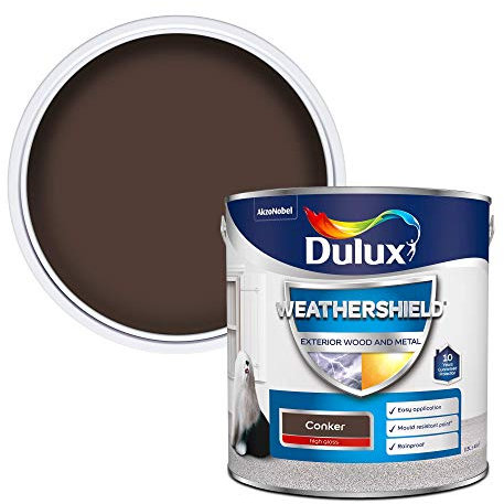 Dulux Weather Shield Exterior High Gloss Paint, Conker, 2.5 L