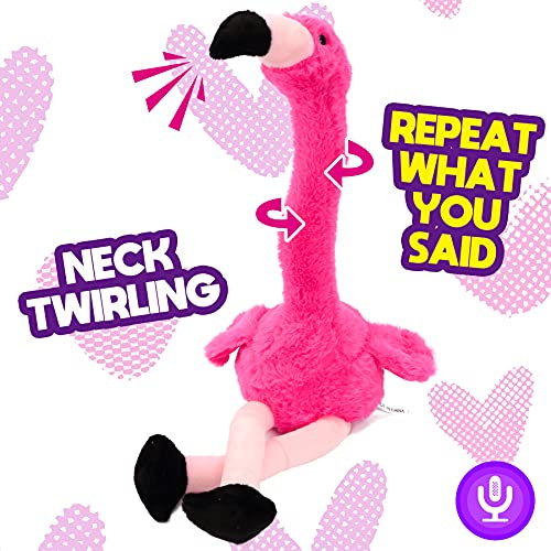 Hopearl Sprechender Flamingo Wiederholt Gesagtes Drehend Elektrisch Interaktiv Animiertes Spielzeug Sprechendes Plüschtier Geschenk für Kleinkinder Geburtstagsfest Urlaub, Rosa, 33 cm