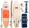 ISLE Pioneer Aufblasbares Stand up Paddle Board, inkl. Sicherheitsleine, 3-Finnensystem, Rucksack, Pumpe, Paddel - Einsteiger SUP - 320x86x15 cm - max. 129 kg - California Design - Koralle/Gelb