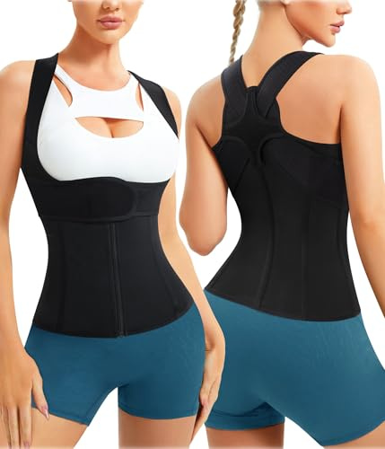 URSEXYLY Back Brace For Women Waist Trainer Vest Tummy Control Body Shaper Back Straightener Posture Corrector Spinal Neck Shoulder Support Adjustable Posture Trainer(2XL,Black)