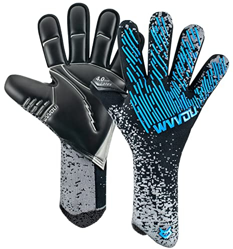 WVVOU Torwarthandschuhe, Torwarthandschuhe Herren, Fußballhandschuhe, 4+3mm Latex Super Grip für die Härtesten Saves Atmungsaktive (Blackblue, 9)