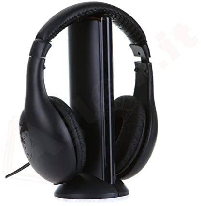 Aglow.it Cuffie wireless 5 in 1 MH2001 con IR, Wireless base Trasmettitore con RADIO FM, Monitoring Bimbi Senza Fili per Computer, per HI-FI, TV, PC, DVD, CD