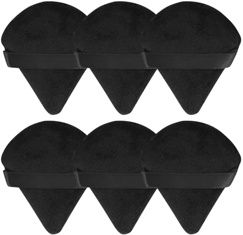 6 Stück Puderquaste, dreieckig, weich, waschbar, Velours Make up Schwamm, Puderquaste, für loses Puder, kosmetische Grundierung, nasses, trockenes Makeup Werkzeug, Gesichts und Körperpuder, Schwarz