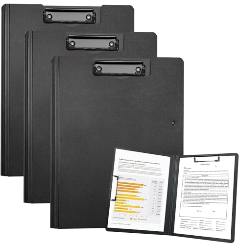 3 Pièces Porte Bloc A4 avec Pince, Porte Documents avec Couvercle Double Pinces, Planchette pour Notes A3, Formulaires, Documents et École (Noir)