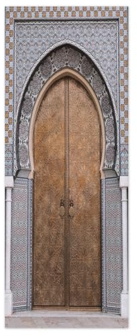 TüRtapete Selbstklebend TüRposter TüRaufkleber Tapete, Wandaufkleber für Schlafzimmer, Heimdekoration, wasserfest, abnehmbares Premium Vinyl Upgrade, arabischer Bogen Damaskus