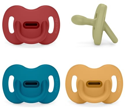 Suavinex, Pack 4 Chupetes Todo Silicona, para Bebés 0/6 Meses, Chupete con Tetina Fisiológica SX Pro, Súper Blandito y Flexible, Ideal para Dormir. Honey, Lake, Ocean, Chili