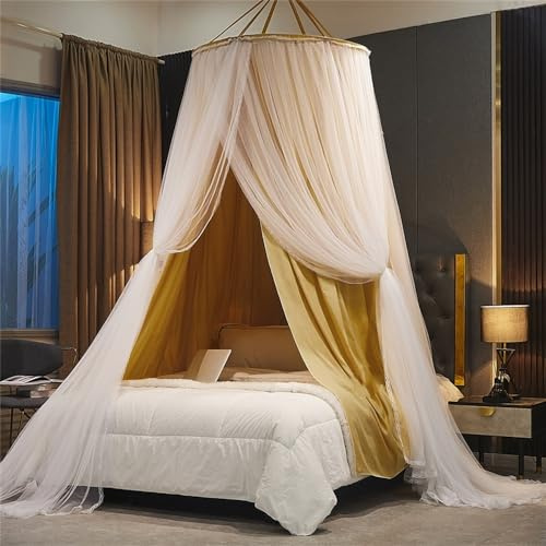ENEN Baldacchino per Letto Bambina Zanzariera Tulle a Cupola Doppio Strato Principessa Tenda, Appendere Decorazione per Cameretta dei Bambini, Lettino, Culla,Tenda da Gioco (Giallo)