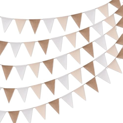 11m Säckvimpelbanderoll, Linnebuntinggirland Bohemisk Säckvävsbanderoll Triangelvimpelflaggor för Födelsedagar Babyshower Bröllop Camping Fest Dekorationer (48 Flaggor)