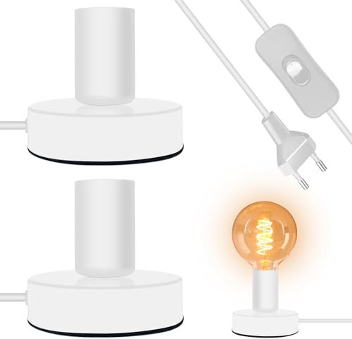 2 Stück Tischlampe Lampenfassung E27 mit Kabel, Lampenfassung mit Schalter, Nachtlicht Nachttischlampe E27 Fassung für Schlafzimmer, Wohnzimmer und Büro