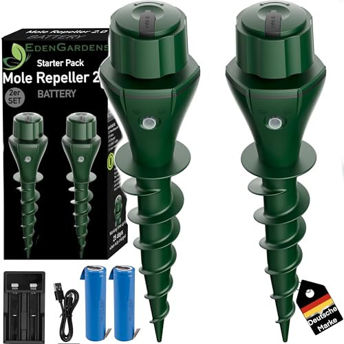 EdenGardens 2er Pack 'MOLE Repeller 2.0 Battery' Maulwurf Vertreiber bestes Mittel gegen Wühlmäuse & Maulwurf - Maulwurfschreck Maulwurf vertreiben (Mole Repeller 2.0 Starter Set)