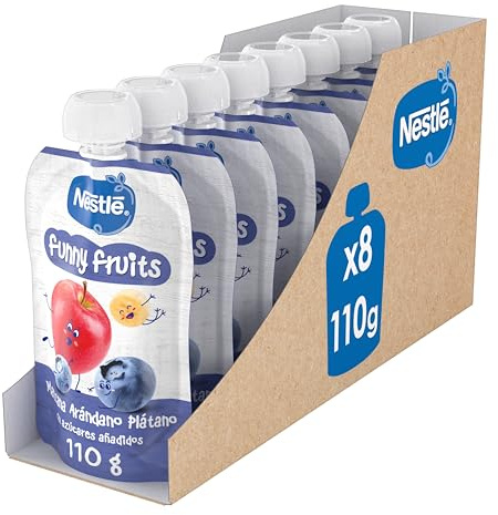 Nestlé Funny Fruits Puré de Frutas Infantil, Desde 12 Meses, 8 Bolsitas de 110g