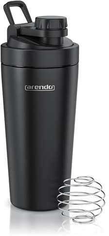 Arendo - Eiweiß Shaker Edelstahl 600ml – Protein Shaker mit Mixkugel - BPA frei – Mixbecher – Metall Premium Eiweißshaker – Doppelwand – spülmaschinengeeignet - to Go für Yoga Fitness Sport