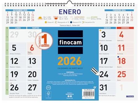 Finocam - Calendario da parete 2026 Mese Mese Vista Gennaio - Dicembre 2026 (12 mesi) | Calendario 2026 per annotare | Pianificazione mensile Colore - Italiano