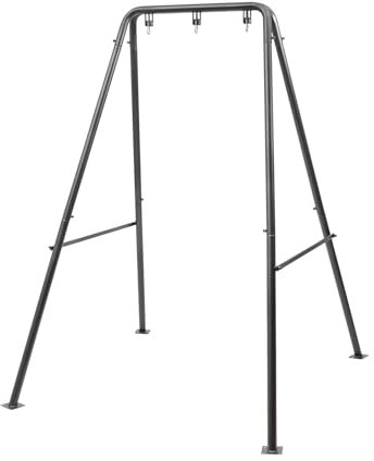 Estructura plegable de color negro, bordes lisos, estructura de hamaca con 3 ganchos, soporte de suelo triangular, estructura de columpio relajada con patas estables para dormitorio, balcón, jardín