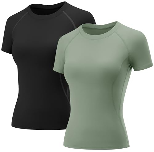 Rapbin Women's Gym Tops Workout Running Yoga Sports T-Shirt Quick Dry Top | Quick dry breathable fabric,stretchy slim fit,crew neck,workout running yoga gym wear,short or long sleeve,single or 2 pack