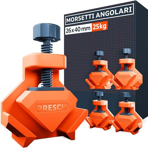 Presch Serre joint angle 4 pcs - Presse d'angle pour épaisseur de panneaux jusqu'à 26 mm - Force de serrage de 25 kg pour le collage - Pince à angle droit en plastique renforcé de fibres de verre