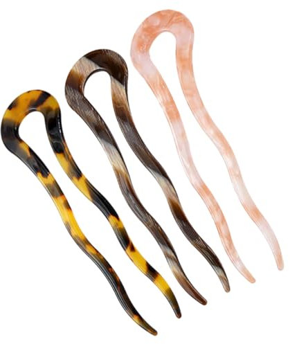 Hemobllo 3 pezzi Fermagli per Acetato U Shape Accessori Eleganti per Chignon Design Rosa Marrone Scuro Maculato Facili Usare e Resistenti per e Speciali