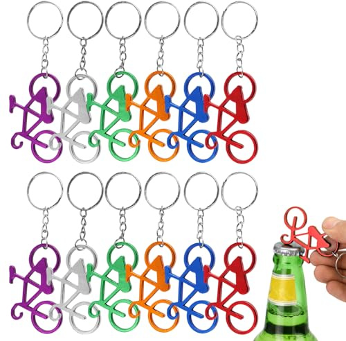 12 Piezas Llavero Abrebotellas de Bicicleta, 5.8 × 3.5cm Unidades Llaveros para Bicicleta, Mini Abrebotellas de Botella de la Bicicleta de Aluminio, para Fiestas, Bodas, Bares, Color Aleatorio