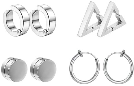 4 Pairs Magnetic Earrings, Magnetic Ear Stud Non Piercing, Stainless Steel Fake Earring Clips On Earrings, Studs Fake Earring Non Piercing for Women Men, Jewelry for Birthdays, Anniversaries