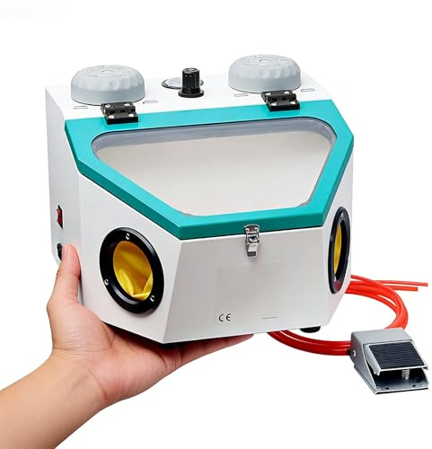 Dry and Wet Sandblasting Machine, Electric Sandblasting Machine with Foot Pedal and Lighting, Big Viewing Window & 8W Led Light, Double Pen, Sturdy Steel, Efficient Repair