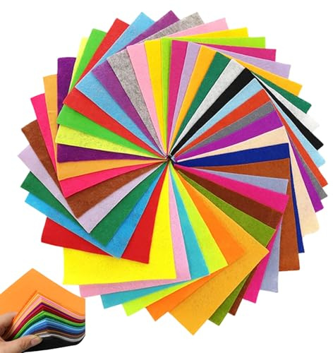 XIYING 50 Pcs Felt Fabric Sheets, Craft Coloured Felt Squares, 50 Colors, Felts Sheets for Crafting, 10x10cm Stiff Felts for Crafting, Sewing, DIY Crafts, Classroom Activities and Party, Christmas