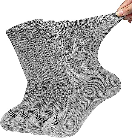 ZFSOCK Chaussettes Diabétiques Homme Femme: Chaussette Sans Elastique Sans Couture Socquettes Non Comprimantes Amples Classiques Diabetique en Coton Coussin Mi-mollet - 4 Paires Gris 47-49