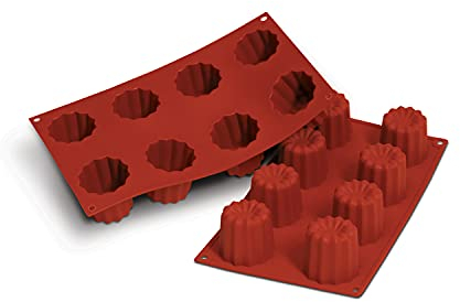 silikomart | SF050 Molde de Silicona para CANNELÉ Monoporciones, Antiadherente, 8 cavidades, Pack de 1 Molde para Tartas, Ø 55 h 50 mm, Made in Italy
