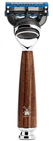 MÜHLE Rytmo 5-Klingen-Rasierer kompatibel mit Gillette-Klingen - Griff aus gedämpfter Esche und Metallakzenten
