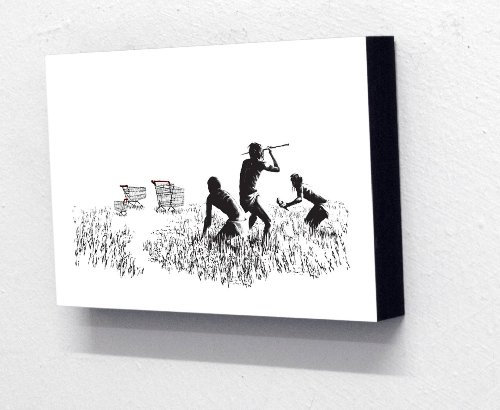 Banksy Hunters Hopping Trolley 6 x 4 Inches Postcard Size Block Mounted Print
