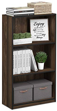 Furinno BASIC Book Shelf, 3-Tier Modern Bookshelf, Bookcase with Open Shelves, 9.3 x 21.8 x 39.5, for Living Room, Bedroom, Home Office, Columbia Walnut/Black