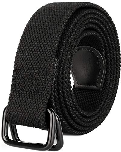 Drizzte 47'' Long Double Ring Mens Casual Canvas Fabric Cloth Belts Black