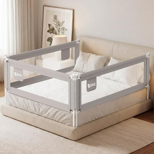 ZEHNHASE Barandilla de La Cama para bebés, Barrera de Cama para niños Colchón Doble, Doble, tamaño Completo tamaño Queen y King (Gris, 190cm, 1 Lado)
