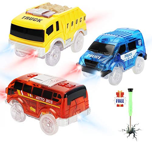 Save Unicorn Tracks Cars only Replacement, Race Cars for Tracks Glow in The Dark, Racing Car Track Accessories with 5 Flashing LED Lights, Compatible with Most Tracks for Kids Boys and Girls(3pack)