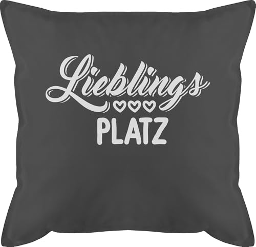 Kissen 50x50 - Statement mit Sprüchen - Lieblingsplatz - weiß - 50 x 50 cm - Grau - kissenlieblingsplatz polster sprüche spruch mein bezug lieblingsplatz+kissen und fuellung spruechen aufdruck