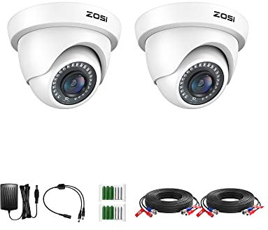 ZOSI 2 Pack 1080P HD TVI Security Camera Outdoor 80ft IR Night Vision, IP66 Weatherproof, 2MP CCTV Surveillance Dome Cameras for 720P/1080N/1080P/5MP/4K HD-TVI AHD CVI Analog DVR Systems(White)