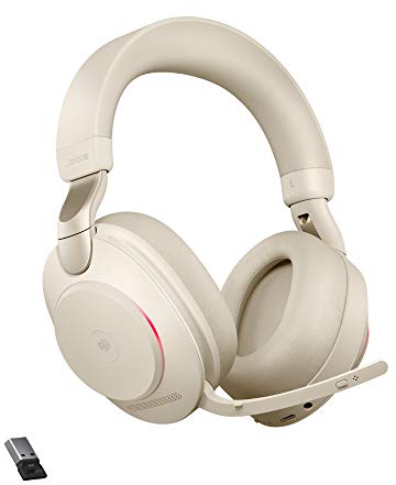 Jabra Evolve2 85 Wireless PC Headset mit mikrofon – Noise Cancelling Microsoft Teams Zertifizierte Stereo Kopfhörer mit Langer Akkulaufzeit – USB-A Bluetooth Adapter – Beige