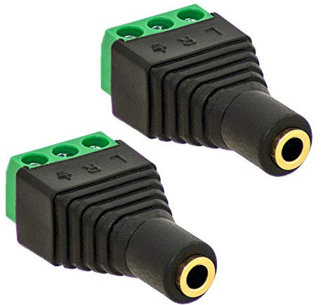 2X Klinken Buchse 3,5mm Adapter > Terminal Block 3-Pin Schraub Klemmen Vergoldet