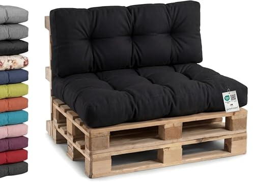 Gutekissen® Cuscini per Pallet per Divano da Giardino - Trapuntati PPI (Schienale 120x40, gesteppt Nero)