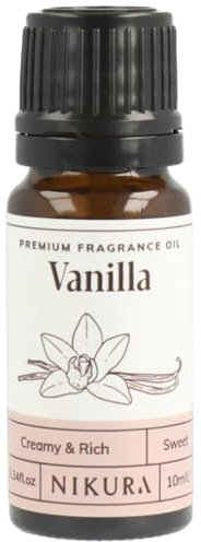 Nikura | Vanilla Fragrance Oil - 10ml | Perfect for Soap Making, Candle Making, Wax Melts, Diffuser | Great for use in Bath Bombs, Perfume Oil, Perfume Scents, Potpourri | Vegan & UK Made