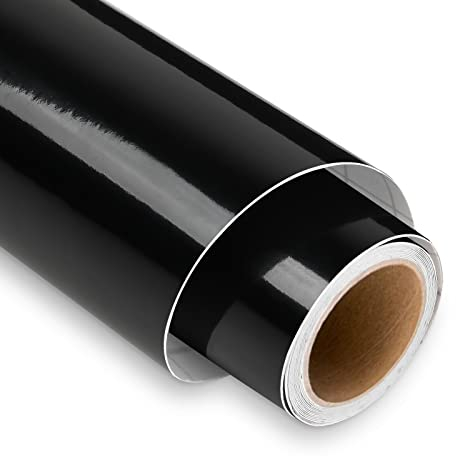 Glänzend Schwarz Plotterfolie Vinyl, 30,5 x 152,4 cm Vinylfolie Plotter für Cricut, Schwarz Plotterfolie Selbstklebend für DIY-Geschenke, Tasse, Fenster, Keramik, Kunststoff