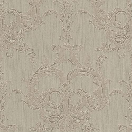Barock tapet Profhome 961963-GU textiltapet strukturerad med ornament matt brun beige 5,33 m2