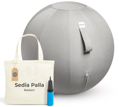 Backerz Pelota Silla Escritorio - Pelota de Pilates para Oficina, Gimnasia, Yoga, y Fitness Pelota Embarazada Antideslizante Fitball y Anti-Burst Tela Duradera Silla Oficina, 55CM - Gris Claro
