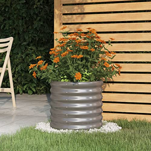 YITHOPI Vaso da Giardino,Fioriere per esterni Fioriere rotonde Aiuole rialzate per ortaggi Adatto per esterni, balcone, giardino, campagna Acciaio Verniciato a Polvere 40x40x36cm Grigio