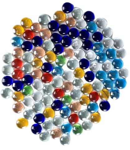 Hisredsun 290 Stück Glaskieselsteine, 17-20mm 1,35 kg Flache Marmorperlen, Vasenfüllsteine, Künstliche Kristallsteine, Dekorative Glassteine Für Aquarium, Blumentopf, Landschaftsbau