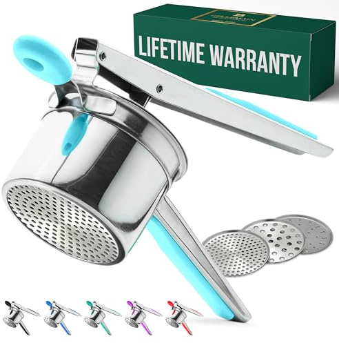 Bellemain Stainless Steel Potato Ricer Potato Masher, Aqua Blue 3 Discs