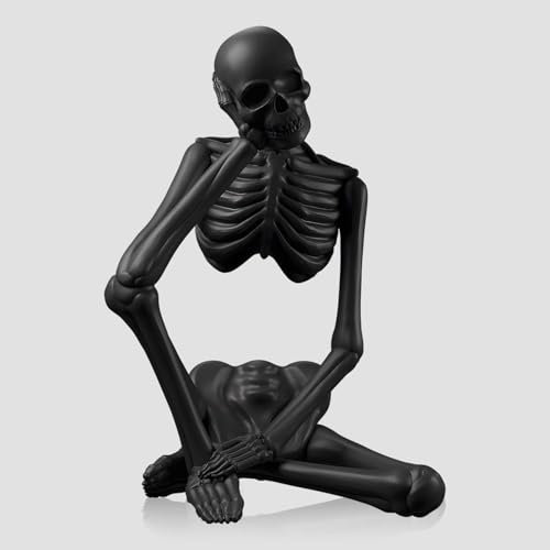 Loyzcy Thinker Statue Decor, Resin Sculptures Whimsical Home Decor, Black Skeleton Skull Abstract Aesthetic, Collectible Figurines for Table Office Shelf Decor