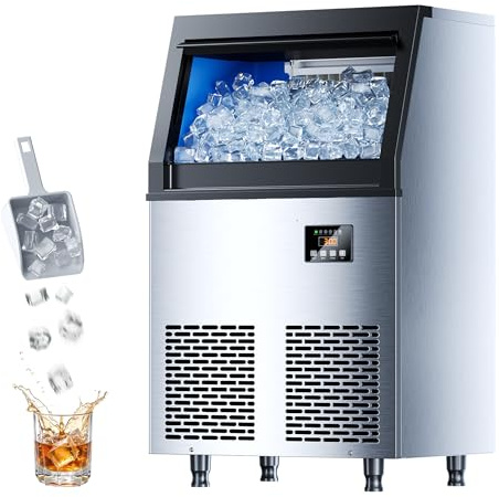 Coolski Commercial Ice Maker Machine, 100lbs/24H Ice Machine, 34lbs Storage, 45 Ice Cubes Ready in 6-15 Minutes, Freestanding Ice Maker for Bar, Home, Office, Restaurant