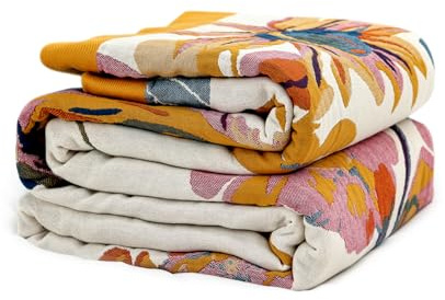 Vksucss Throw Blanket for Couch Bed Cozy Cotton Blankets Twin,Soft Gauze Boho Throw Blanket Butterfly and Floral Doubel Side Embroidery,60x80 Comfy Muslin Bed Blankets