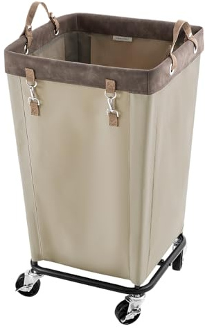 StorageWorks 160L Large Laundry Basket with Wheels, Laundry Hamper with Wheels for Clothing Organiser, Industrial Laundry Basket, Dirty Washing Basket for Hotel, Home, Closet, Dorm, Light Khaki
